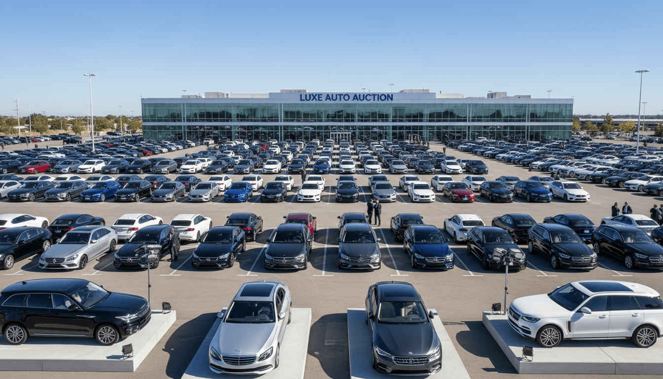US vehicle auction facility with luxury vehicles and SUVs