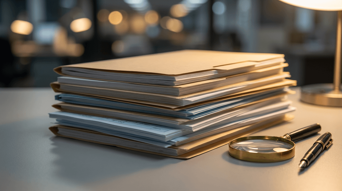 Close-up of hands reviewing international vehicle export documentation