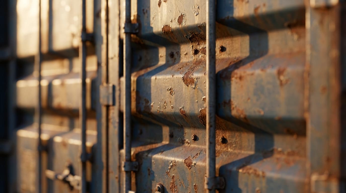 Shipping container with export documentation at an international port