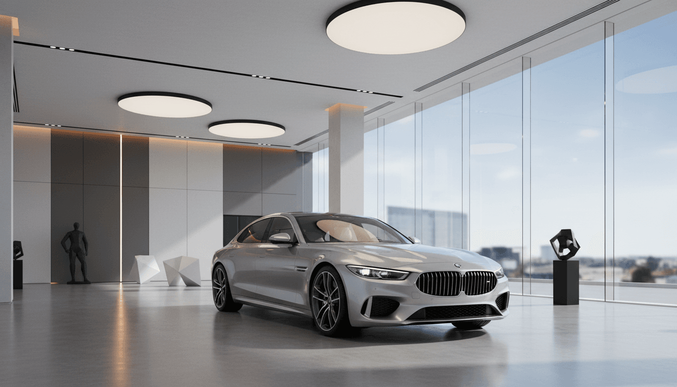 Luxury sedan in premium showroom setting