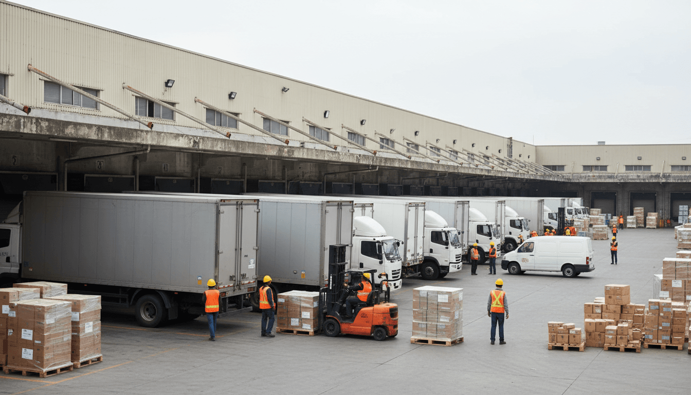 Commercial pickup truck in logistics facility
